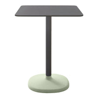 Stylish square table with a dark gray top and a soft mint green base, perfect for modern decor.