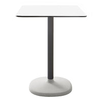 White square tabletop with sleek black edges, supported by a gray cylindrical base. Modern, minimalist design.