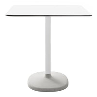 White square table with a sleek black edge and a smooth gray base, perfect for modern interiors.