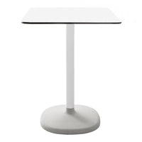 White square table with a sleek black edge and a minimalist gray base, ideal for contemporary decor.