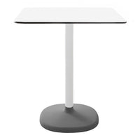 White square tabletop with a slim black edge and a gray round base, perfect for modern decor.