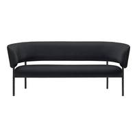 Modern black sofa with a sleek, curved design and minimalistic metal legs, perfect for contemporary decor.