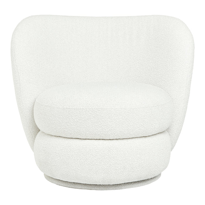 Cozy, textured chair in soft white fabric with a rounded shape, perfect for modern interiors.