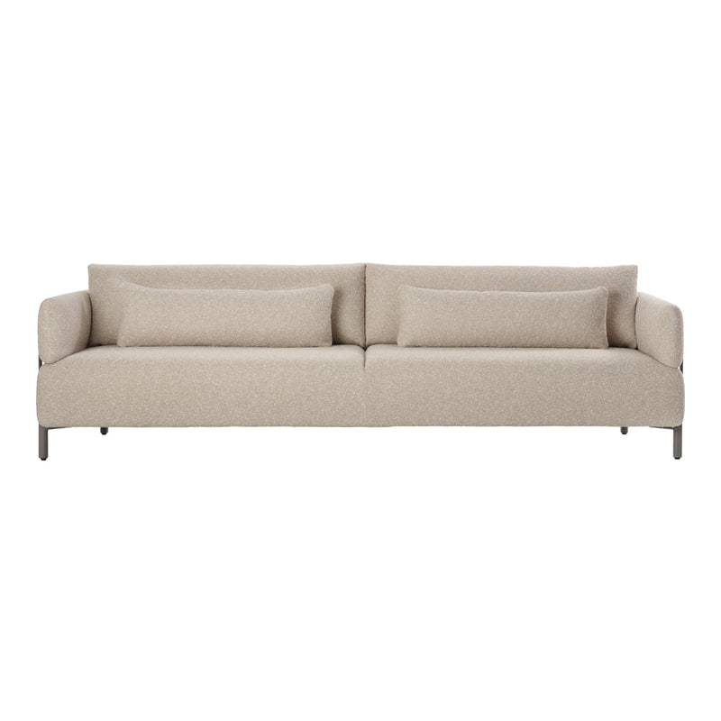 Beige modern sofa with subtle texture and clean lines, featuring two matching cushions. Perfect for contemporary decor.