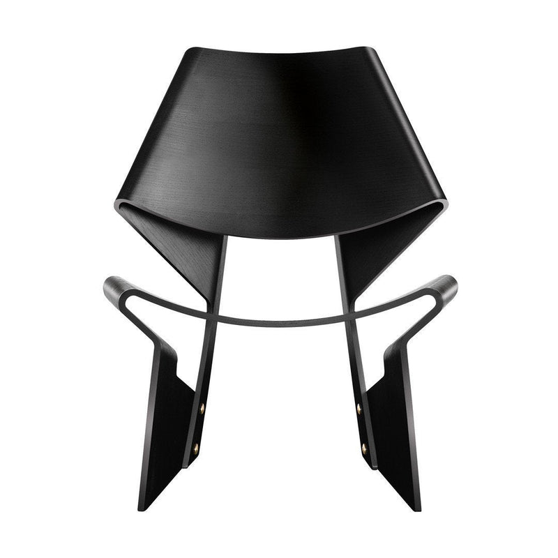 Stylish black chair with a modern, geometric design and curved metal frame, perfect for contemporary decor.