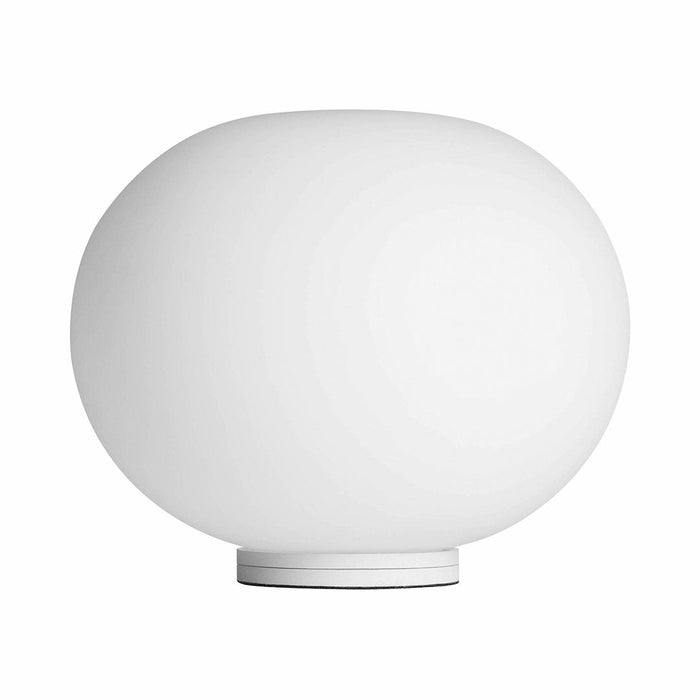 Round white lamp with a smooth, matte finish, perfect for modern decor. No patterns, minimalistic design.
