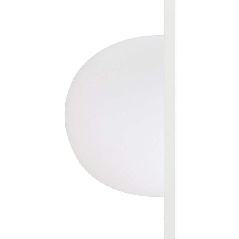 Minimalist white globe light with a smooth, matte finish, featuring a sleek white side panel.
