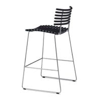 Black striped bar stool with a sleek metal frame, featuring a modern and minimalist design.