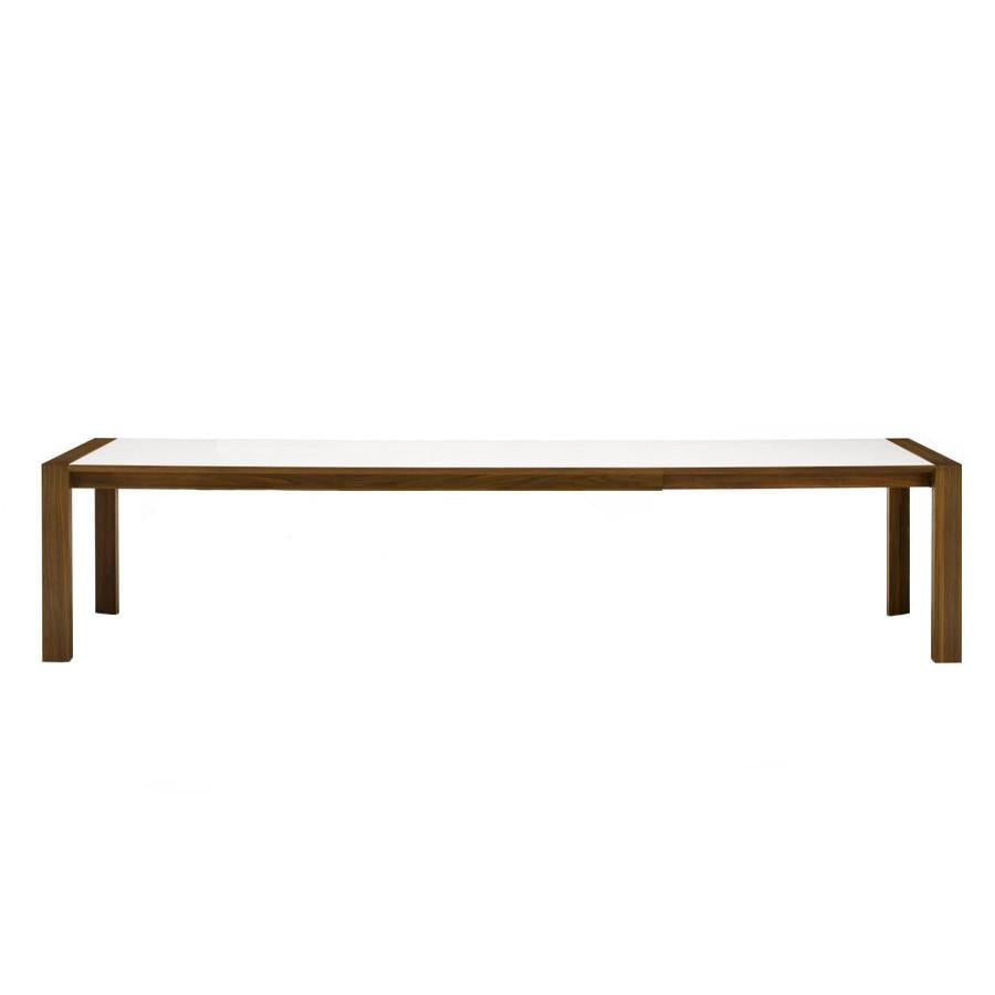 White rectangular tabletop with natural wood frame, featuring a sleek, minimalist design. Perfect for modern decor.