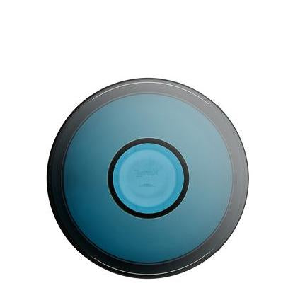 Round plate featuring a gradient of teal and navy blue with a central light blue circle design.