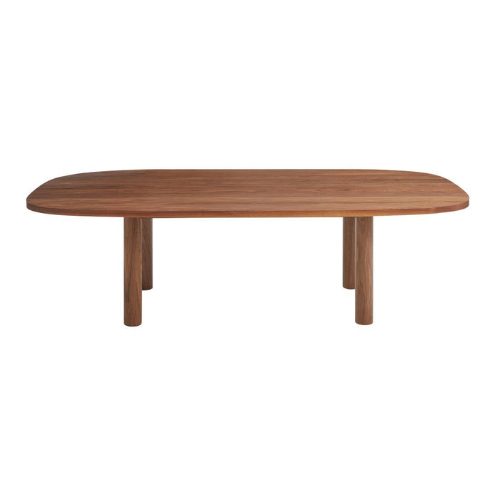 Natural wood coffee table featuring a rich walnut finish and smooth, rounded edges for a modern aesthetic.
