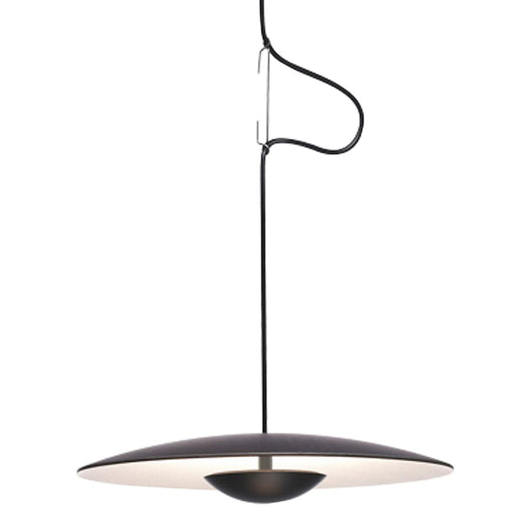 Modern pendant lamp with a matte black finish and a sleek, white inner shade for a stylish contrast.