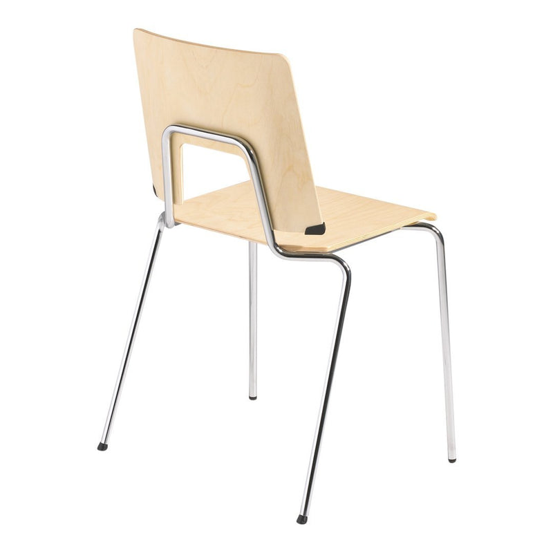 Light wood chair with a smooth finish and chrome legs, showcasing a minimalist design in neutral tones.