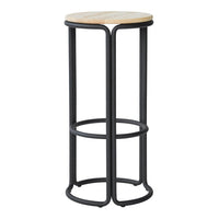 Black metal frame with a light wood seat, featuring a smooth finish and simple, modern design.
