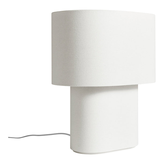 White table lamp with a smooth modern design and soft fabric shade, ideal for contemporary decor.