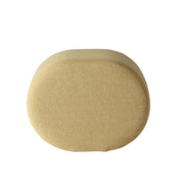 Soft yellow fabric ottoman with a smooth, minimalist pattern, perfect for modern decor.
