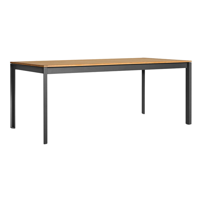 Wooden tabletop with a warm honey finish; sleek black metal legs for a modern contrast. Ideal for contemporary spaces.