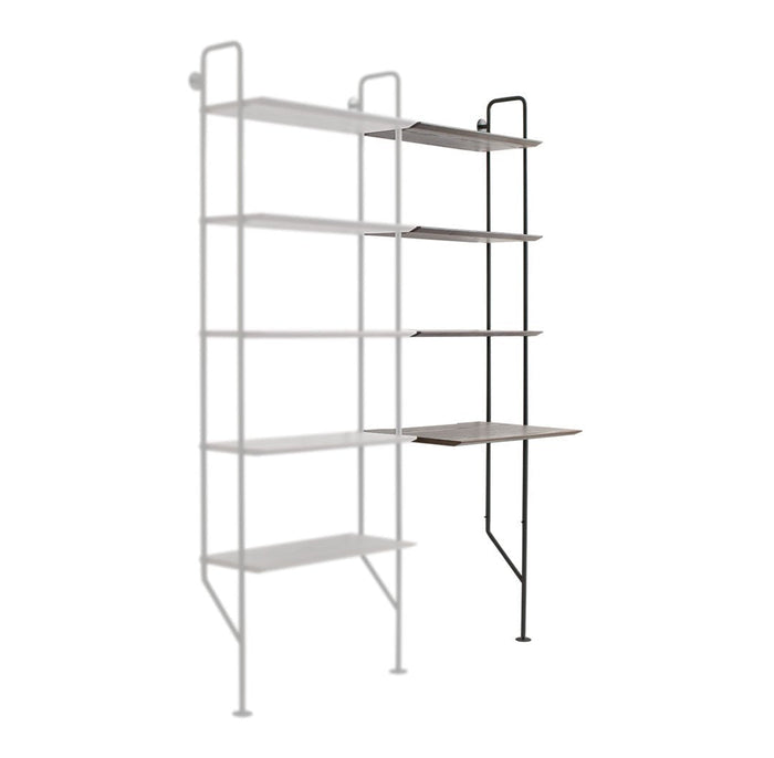 "Elegant white and black shelving unit with clean lines and minimalistic design for modern decor."