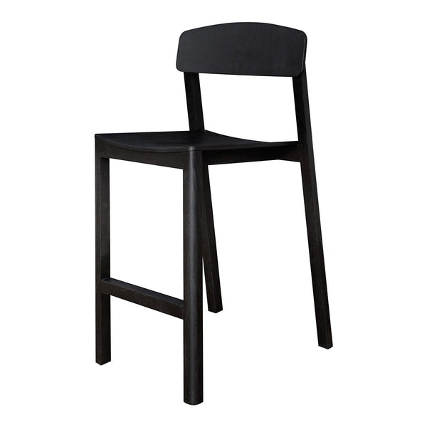Black wooden bar chair with a sleek, minimal design perfect for modern spaces.