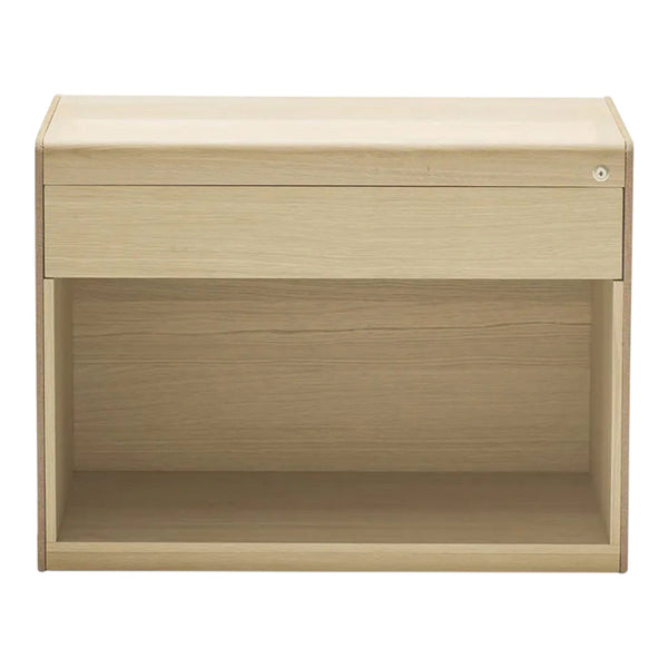 Light wood nightstand with a clean, simple design, featuring a single drawer and open storage space below.