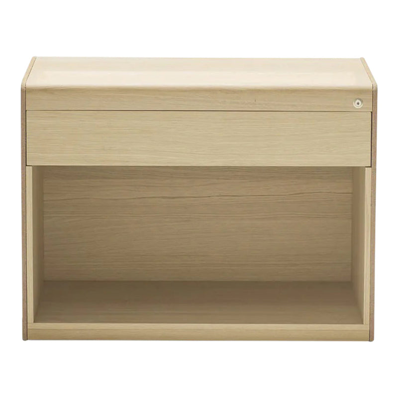 Light wood nightstand with a clean, simple design, featuring a single drawer and open storage space below.