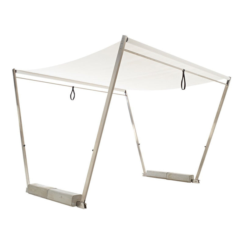 White canopy with a sleek, minimalist design and light gray frame, perfect for stylish outdoor shading.