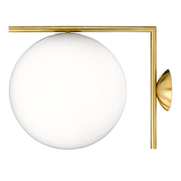 Elegant white glass globe light fixture with sleek gold metal frame, perfect for modern decor.