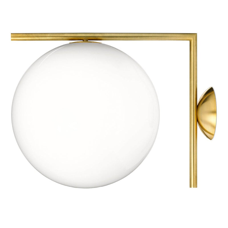 Elegant white glass globe light fixture with sleek gold metal frame, perfect for modern decor.