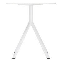 Modern white table with a minimalist design and sleek, angular legs. Ideal for contemporary spaces.