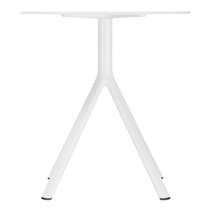 Modern white table with a minimalist design and sleek, angular legs. Ideal for contemporary spaces.