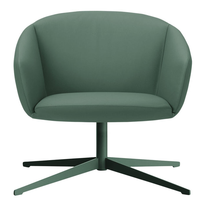 Stylish green swivel chair with a smooth matte finish and minimalist design, perfect for modern decor.