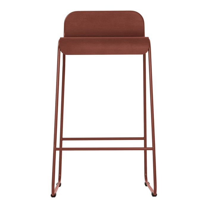 Rust-colored minimalist bar stool with a smooth surface and sleek, simple lines. Ideal for modern interiors.