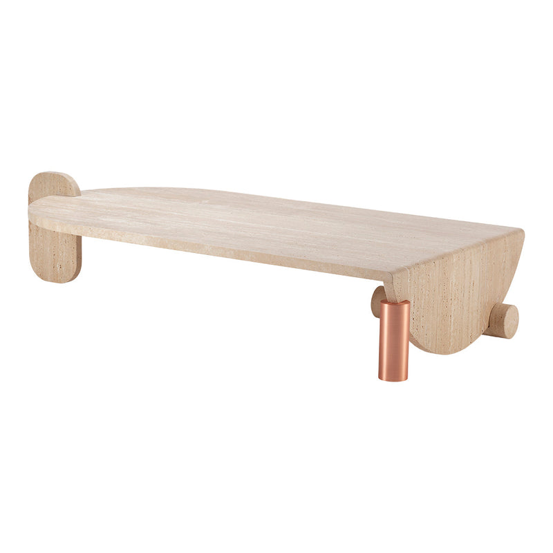 Light oak wood shelf with smooth surface and copper accent, featuring minimalistic design and natural finish.
