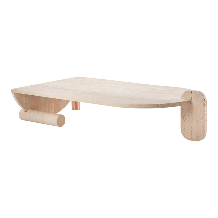 Light wooden coffee table with smooth, minimalist design and subtle curves, showcasing natural wood grain patterns.