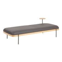 Sleek gray daybed with smooth surface and natural wood accents, complemented by minimalist metal legs.