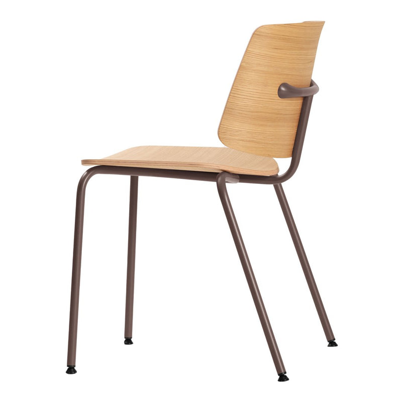 Light wood chair with a smooth, natural finish and a sleek brown metal frame. Minimalist design with clean lines.