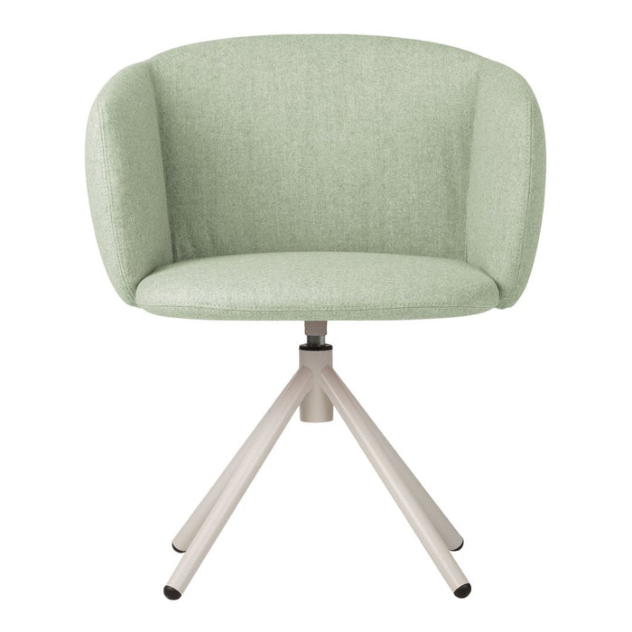 Mint green fabric chair with a smooth texture and minimalist design, featuring a white tripod base.
