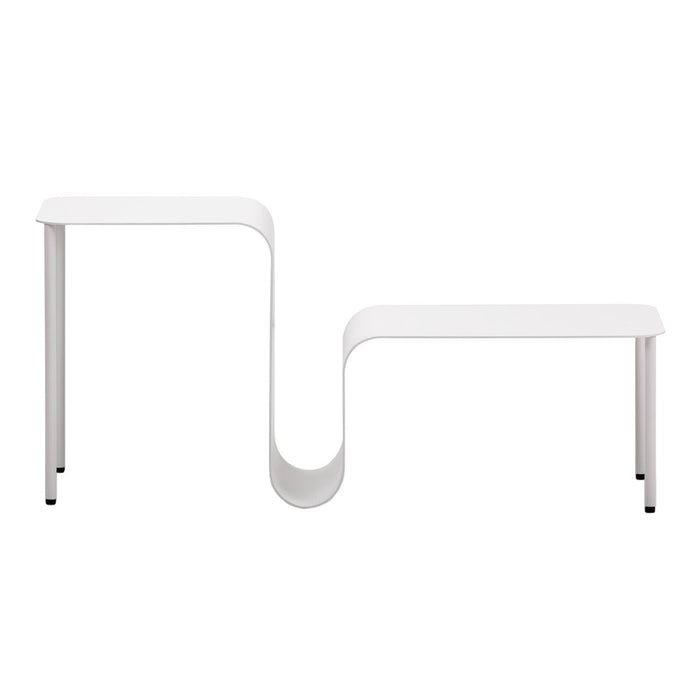 Stylish modern table in sleek white with a unique wave design, perfect for contemporary decor.