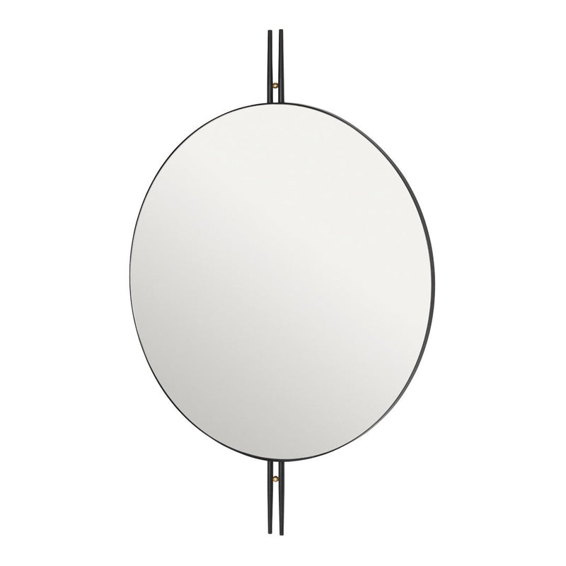 Sleek oval mirror with a black frame and minimalistic design, perfect for contemporary decor.