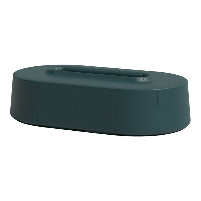 Teal oval storage container with a matte finish, featuring a sleek, modern design and minimal seams.