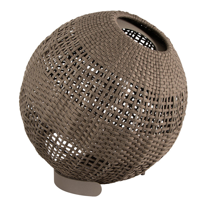 Textured brown woven sphere with open patterns, perfect for modern decor accents.
