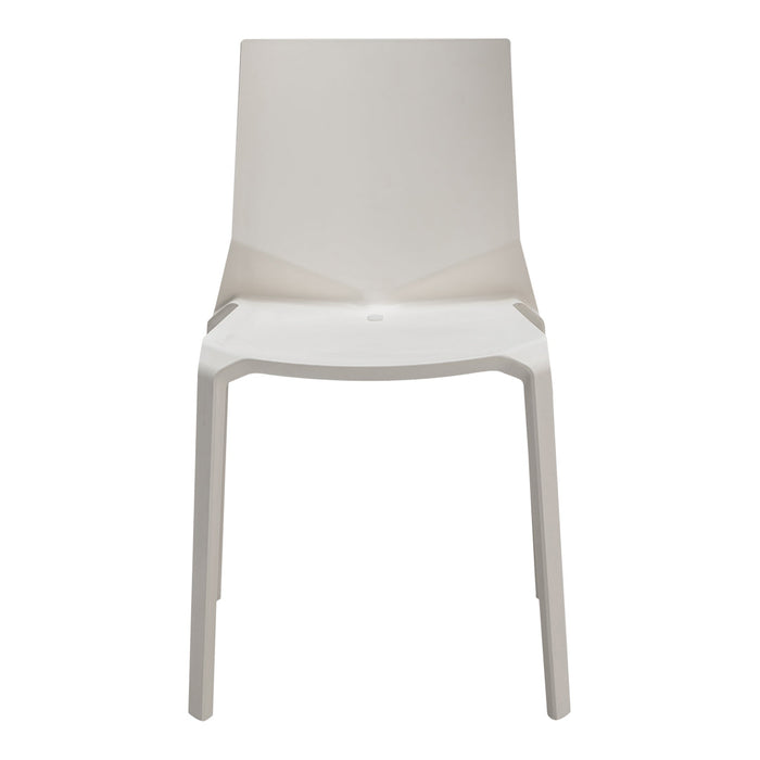 Modern white plastic chair with a sleek, minimalist design and a smooth matte finish. Perfect for contemporary spaces.