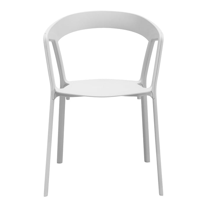 Sleek white chair with a minimalist design and smooth, contoured curves. Perfect for modern spaces.