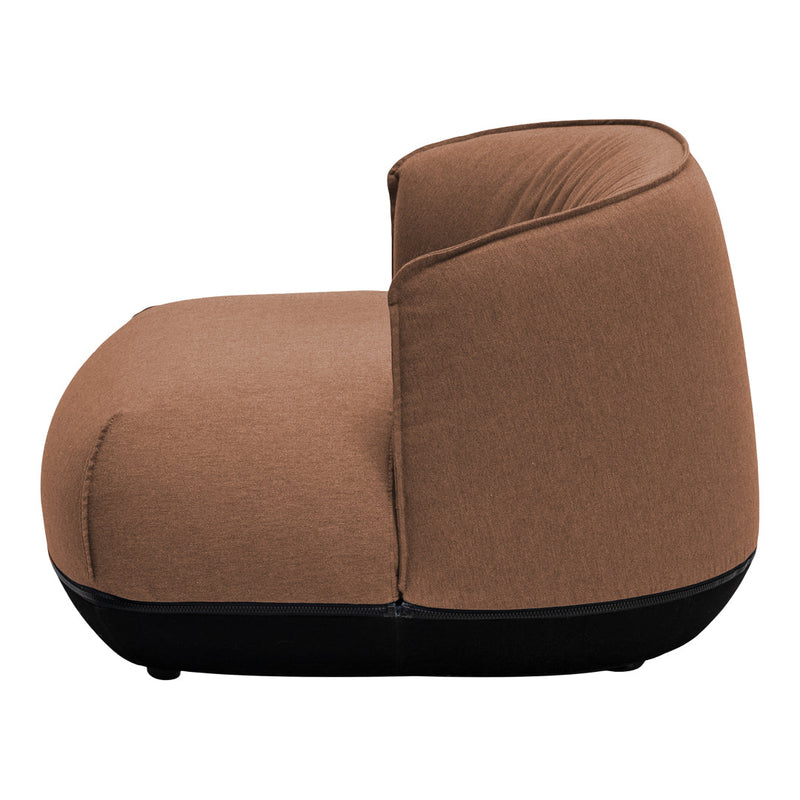 Stylish brown upholstery with smooth black base, featuring a contemporary, minimalistic design.
