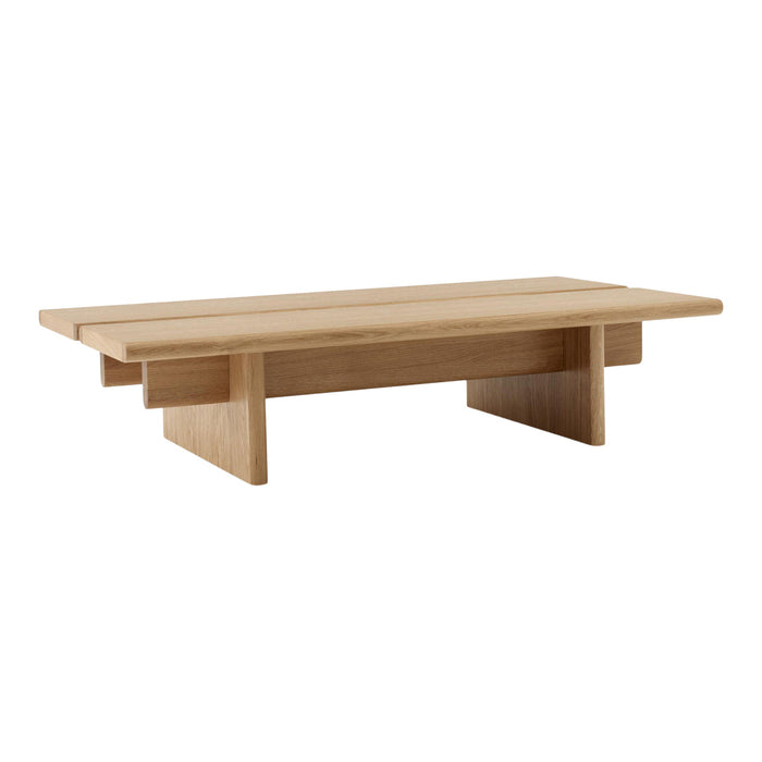 Light oak coffee table with a minimalist design and smooth, natural wood grain. Perfect for modern decor.