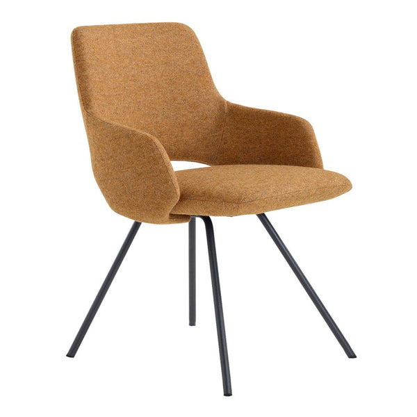 Stylish brown upholstered chair with a textured finish and sleek black legs, perfect for modern decor.