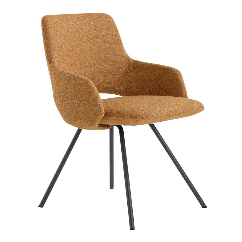 Stylish brown upholstered chair with a textured finish and sleek black legs, perfect for modern decor.