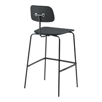 Black metal bar stool with a sleek, minimalist design and smooth matte finish. Perfect for modern decor.