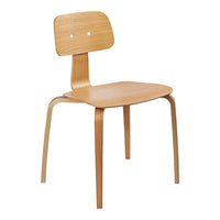 Natural wood chair with a smooth, light brown finish and minimalist design, featuring a simple, unembellished pattern.