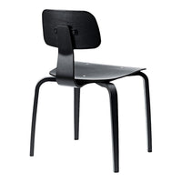 Black minimalist chair with a smooth surface and sleek design, featuring a solid color and no patterns.